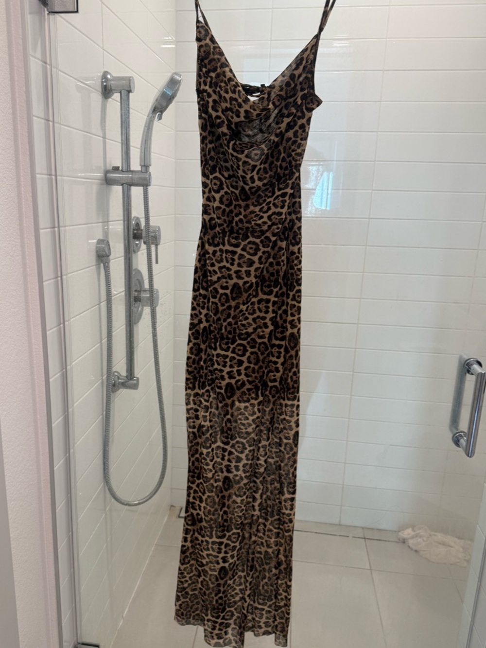 Leopard Print Slip Maxi Dress - Brown